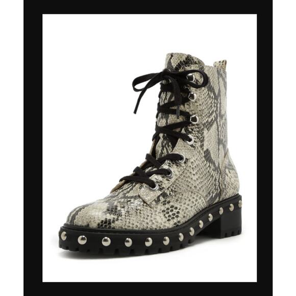 Schutz Studded Snake-Print Leather Combat Boots - NEW 6.5 - Picture 6 of 11